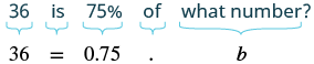 on equation 36 is set equal to .75 where the word of is translated to mean multiplication by what number represented by b