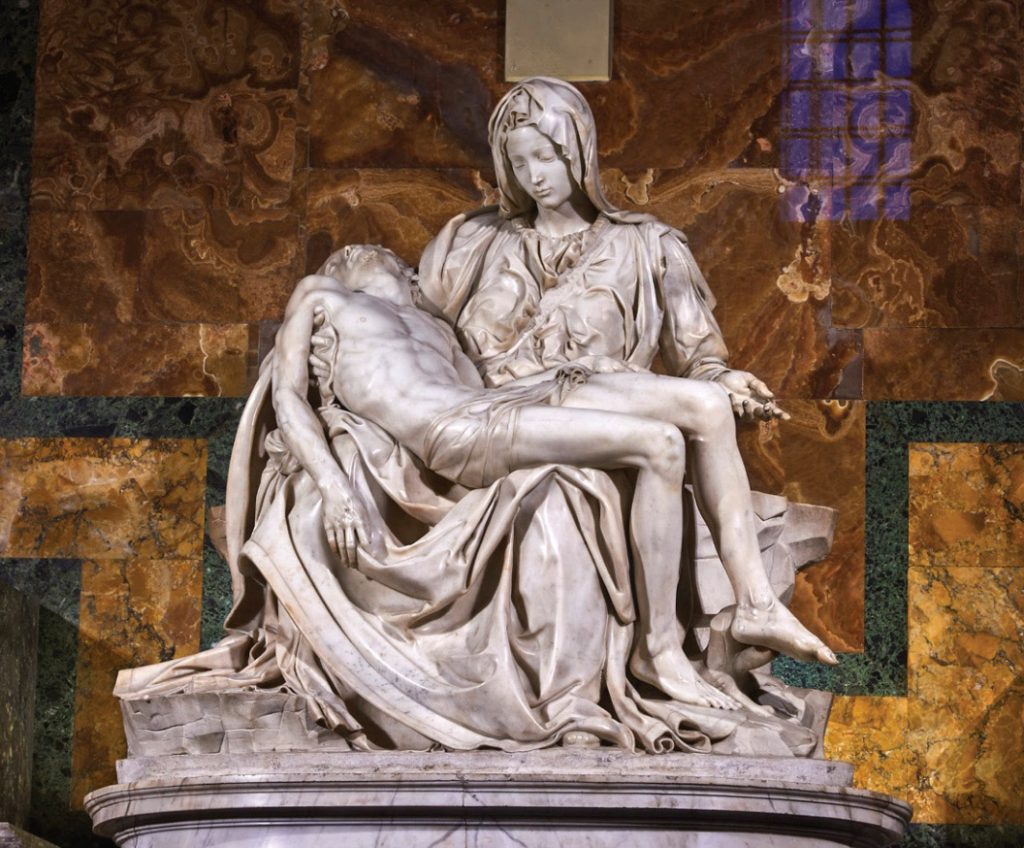 Photo of sculpture of Mary holding body of Jesus in her lap
