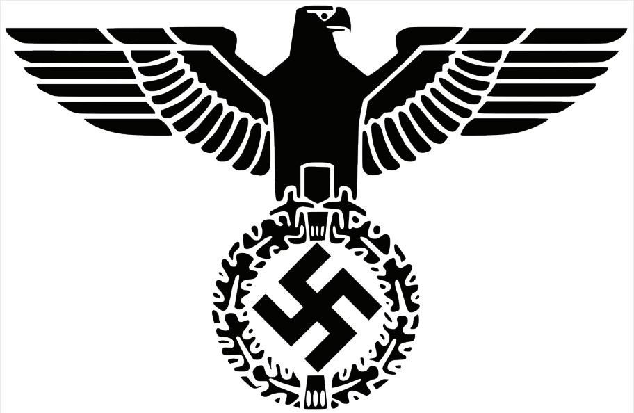 Image of Nazi party emblem showing eagle with spreading wings holding swastika in talons.