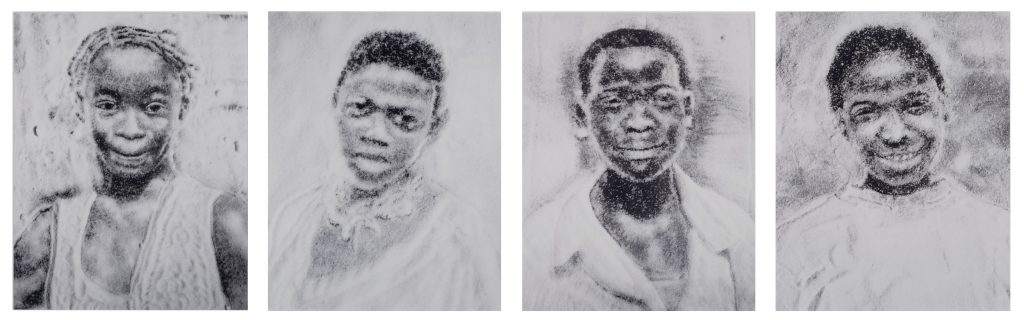 Set of 4 prints of young Caribbean children in black and white by Vik Muniz.