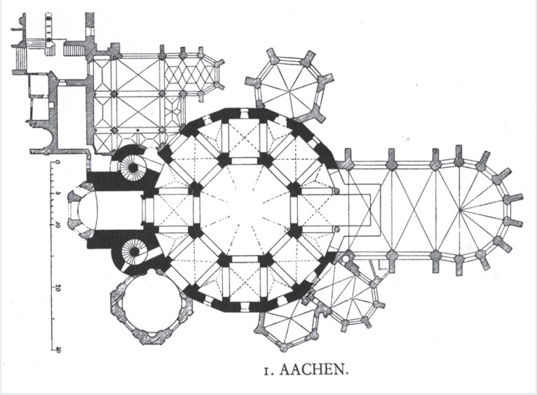 Diagram of circular floorplan of Aachen chapel.