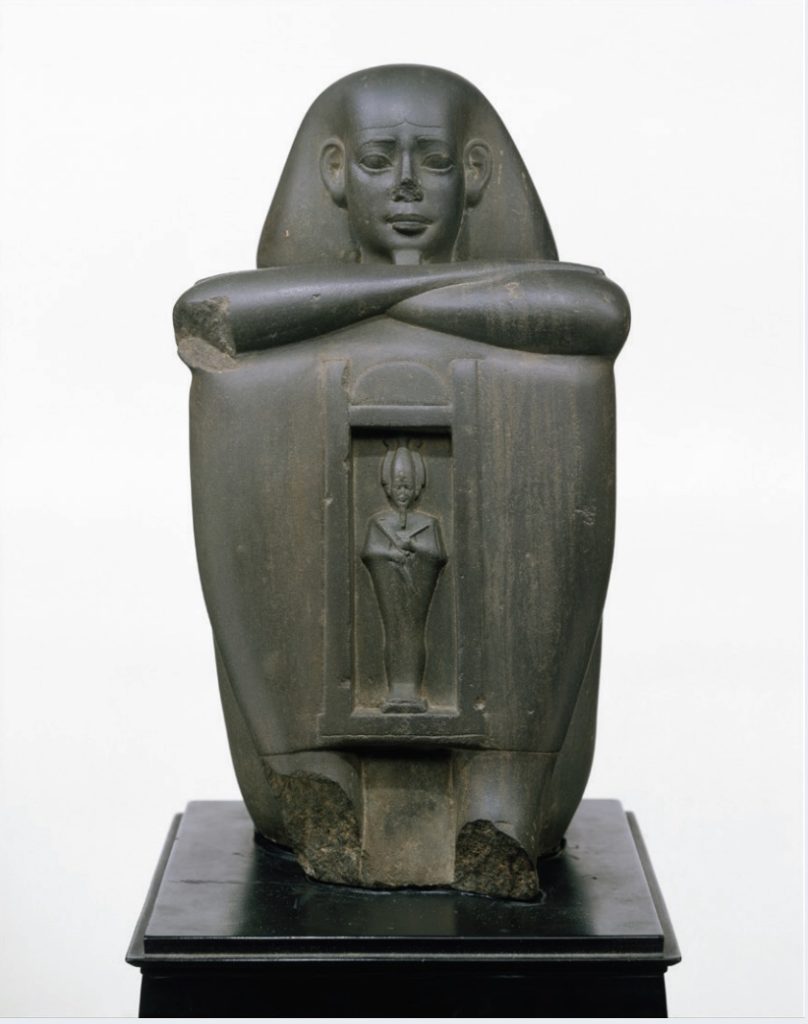 Photo of dark block statue of Governor of Sais.