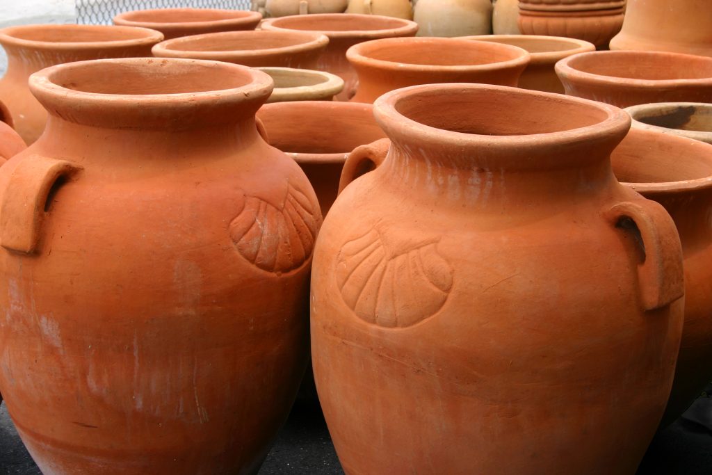 Several terracotta Mexican pots for plants.
