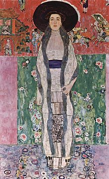 A painting of a lady wearing a hat in a dress.