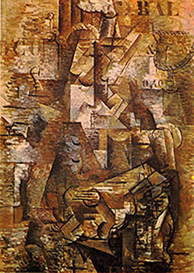 Image of The Portuguese by Georges Braque. Shown are various geometrical shapes that have been broken up.