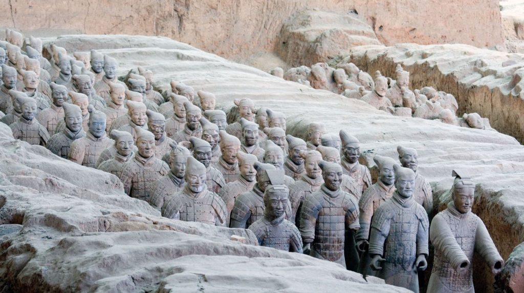 Closer view of the Terracotta Warriors from Qin Shihuang's mausoleum.