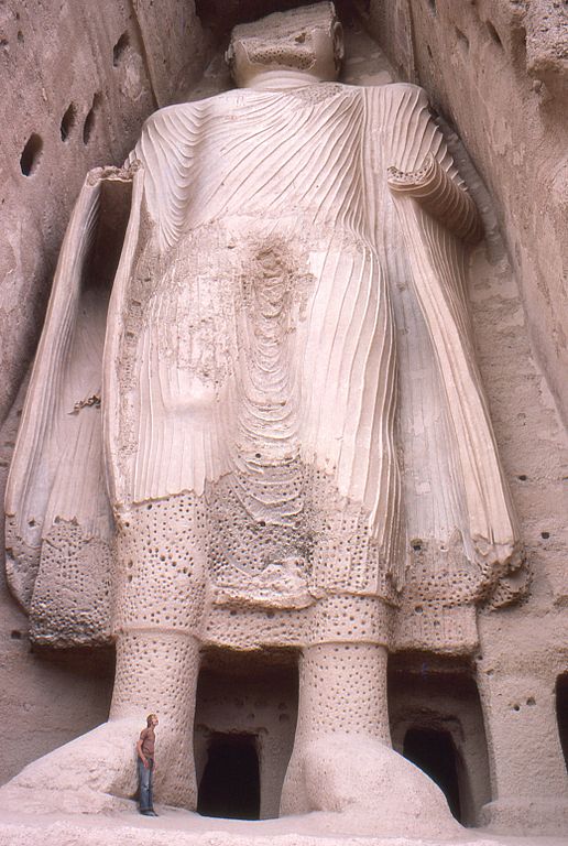 Image of detail from the drapery of the East Buddha (120 feet high)
