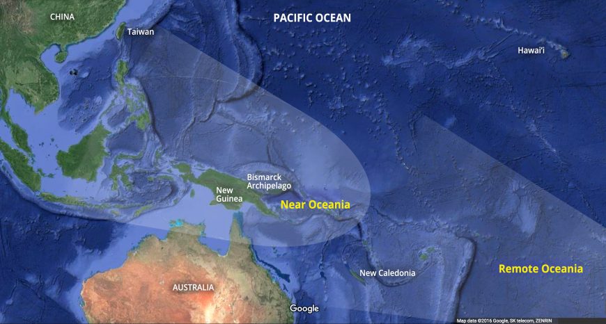 Image of map showing the distance from Taiwan to Bismarck Archipelago.