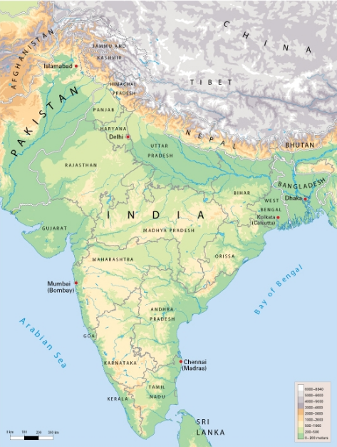 Image of map of South Asia showing India.