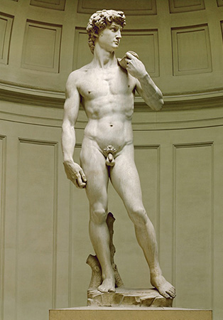 Statue of a nude man holding cloth on his shoulder.