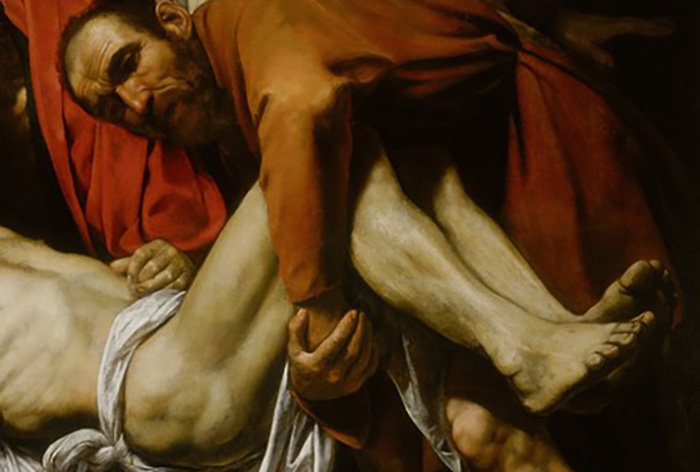 Detail of the Deposition, showing Christ's legs.