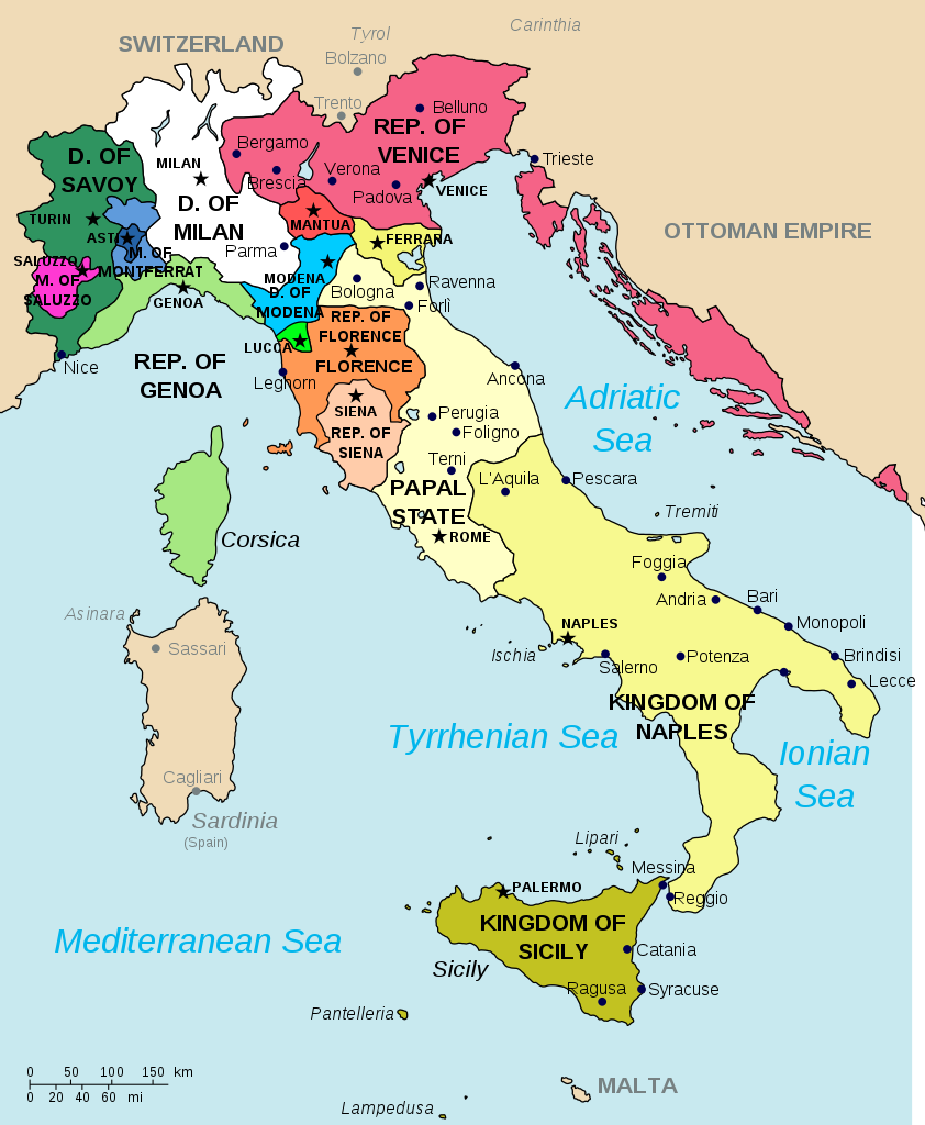 Map of Italy in 1494.