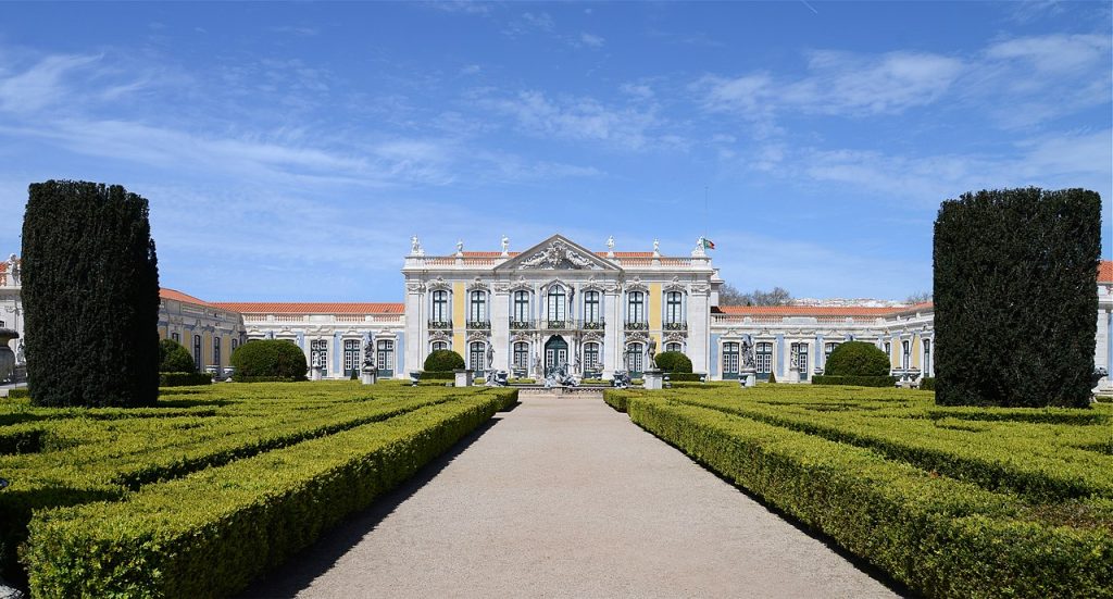 Image of Queluz National Palace in Portugal. The palace depicts the Baroque style of architecture.