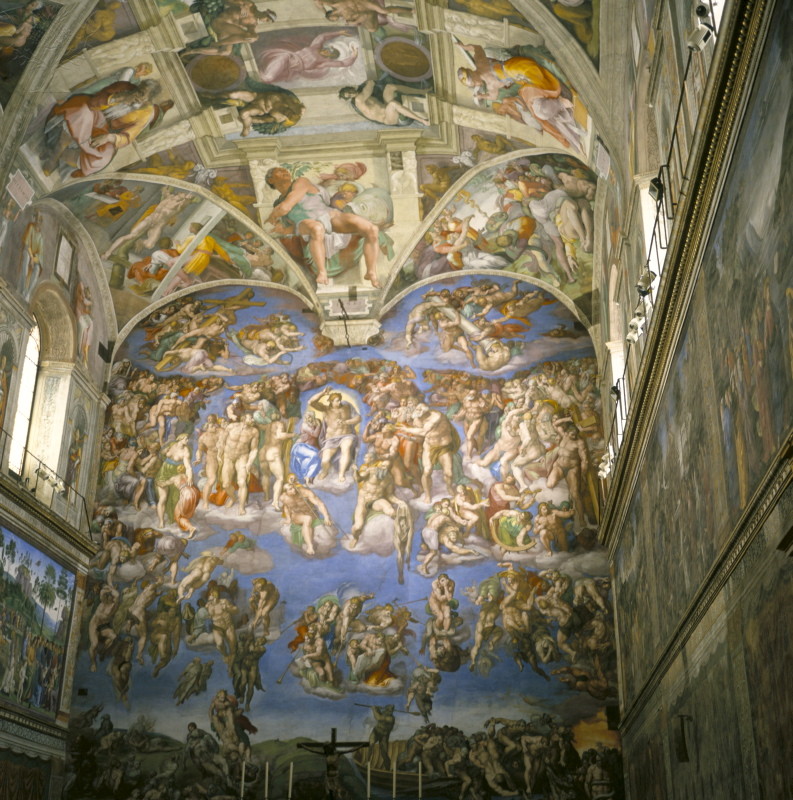 Detail view of a portion of the Sistine Chapel.