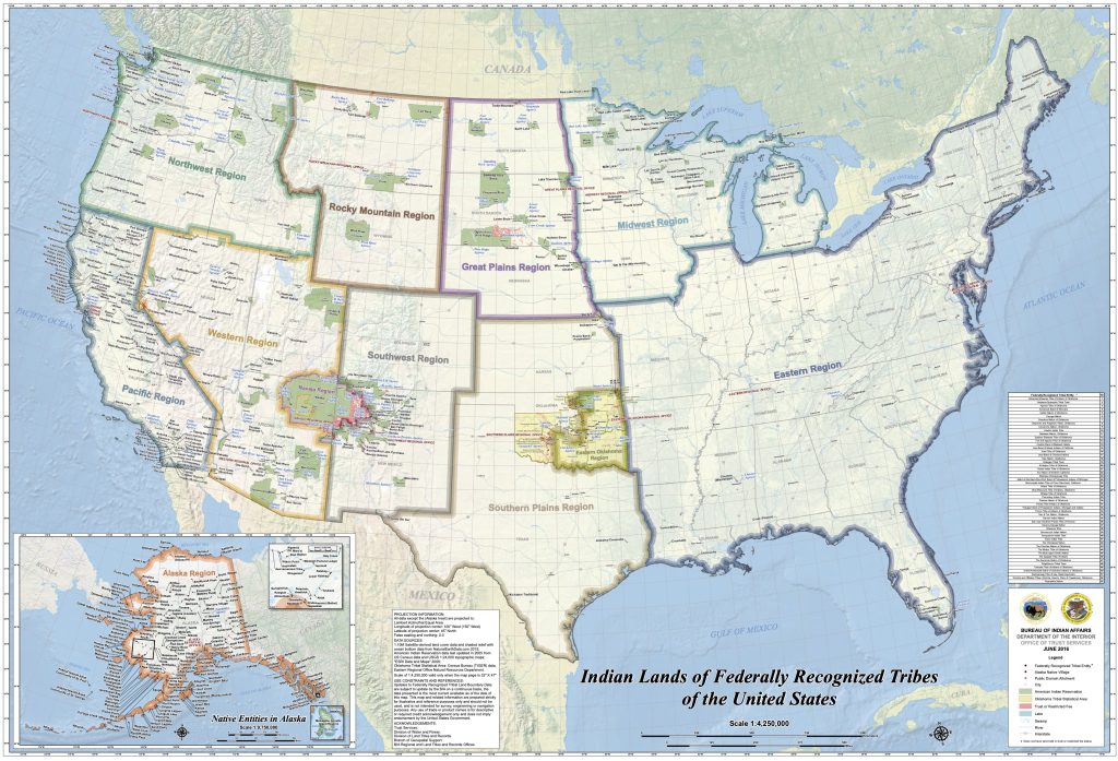 Map of U.S. showing major divisions of Native American territories.