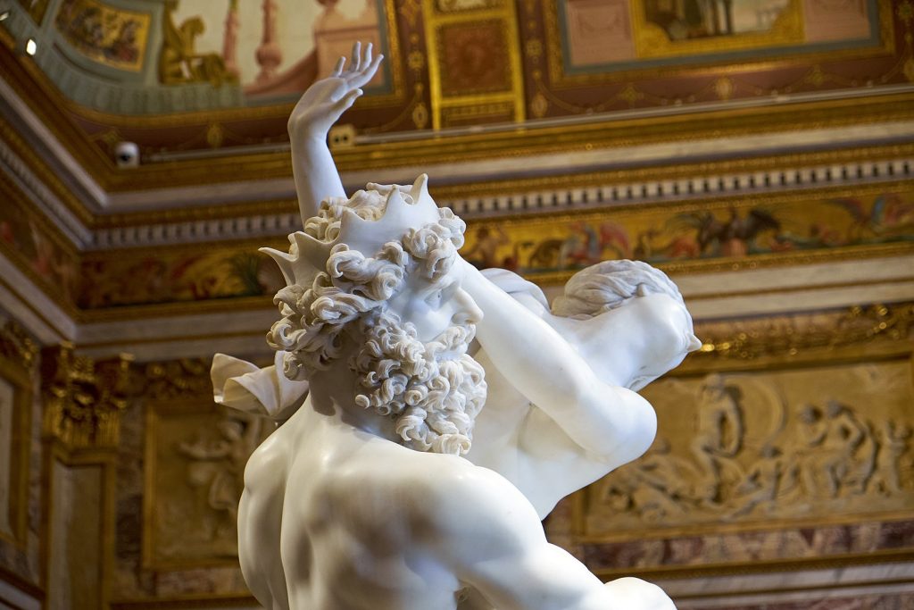 Marble sculpture of Pluto and Proserpina by Gian Lorenzo Bernini. Shown is a detail of Pluto's hair and beard.