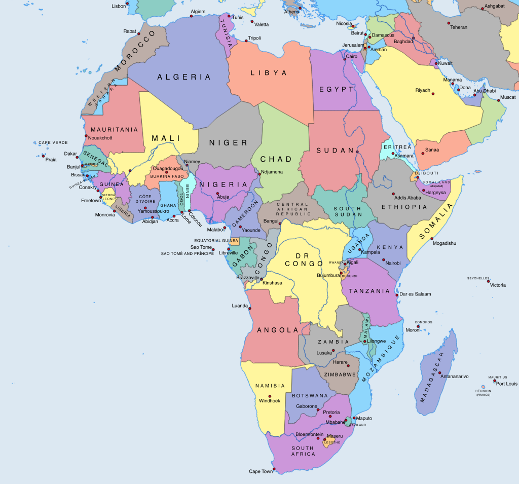Map of the continent of Africa.