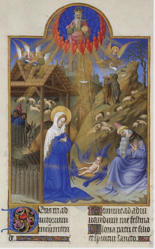 Illustrated page showing nativity scene in a prayer book.