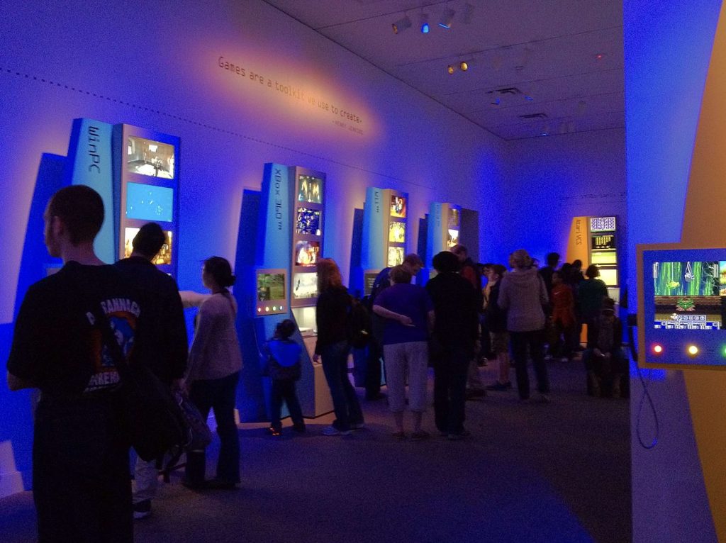 Image of people at The Art of Video Games Exhibition at the Smithsonian American Art Museum.